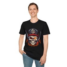 Firefighter Skull Graphic T-Shirt - Unisex Softstyle Tee for Halloween & Firefighter Fans