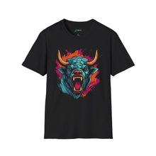 Vibrant Bull Graphic Tee for Animal Lovers, Unisex Softstyle T-Shirt, Festival Fashion, Statement Top, Gift for Him/Her