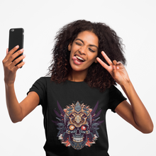 Skull Emblem Unisex T-Shirt, Softstyle Tee with Aggressive Aztec Demon Design