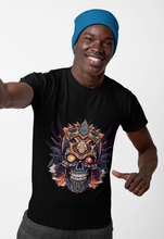 Skull Emblem Unisex T-Shirt, Softstyle Tee with Aggressive Aztec Demon Design