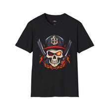 Firefighter Skull Graphic T-Shirt - Unisex Softstyle Tee for Halloween & Firefighter Fans