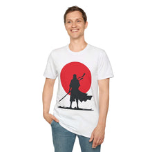 Samurai Silhouette Unisex Softstyle T-Shirt - Japanese Red Sun Design