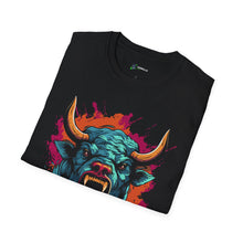 Vibrant Bull Graphic Tee for Animal Lovers, Unisex Softstyle T-Shirt, Festival Fashion, Statement Top, Gift for Him/Her