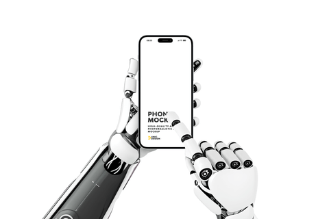 Robot Holding Phone Concept Mockup