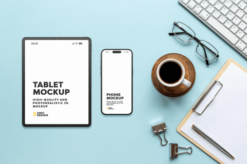 Desk Concept Tablet & Phone Mockup