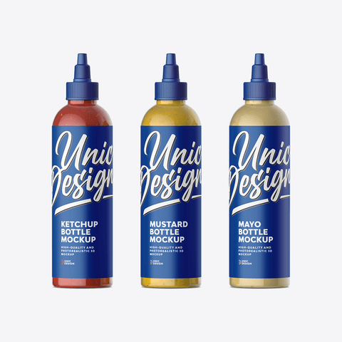 Ketchup Mustard and Mayonnaise Bottle Mockup
