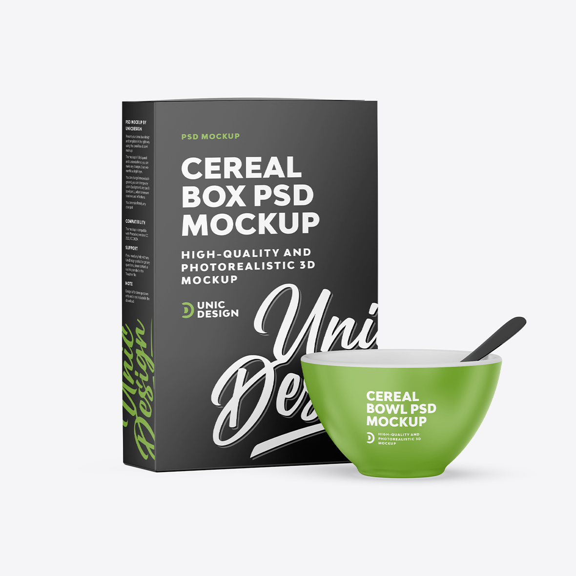 Cereal Box & Bowl Mockup