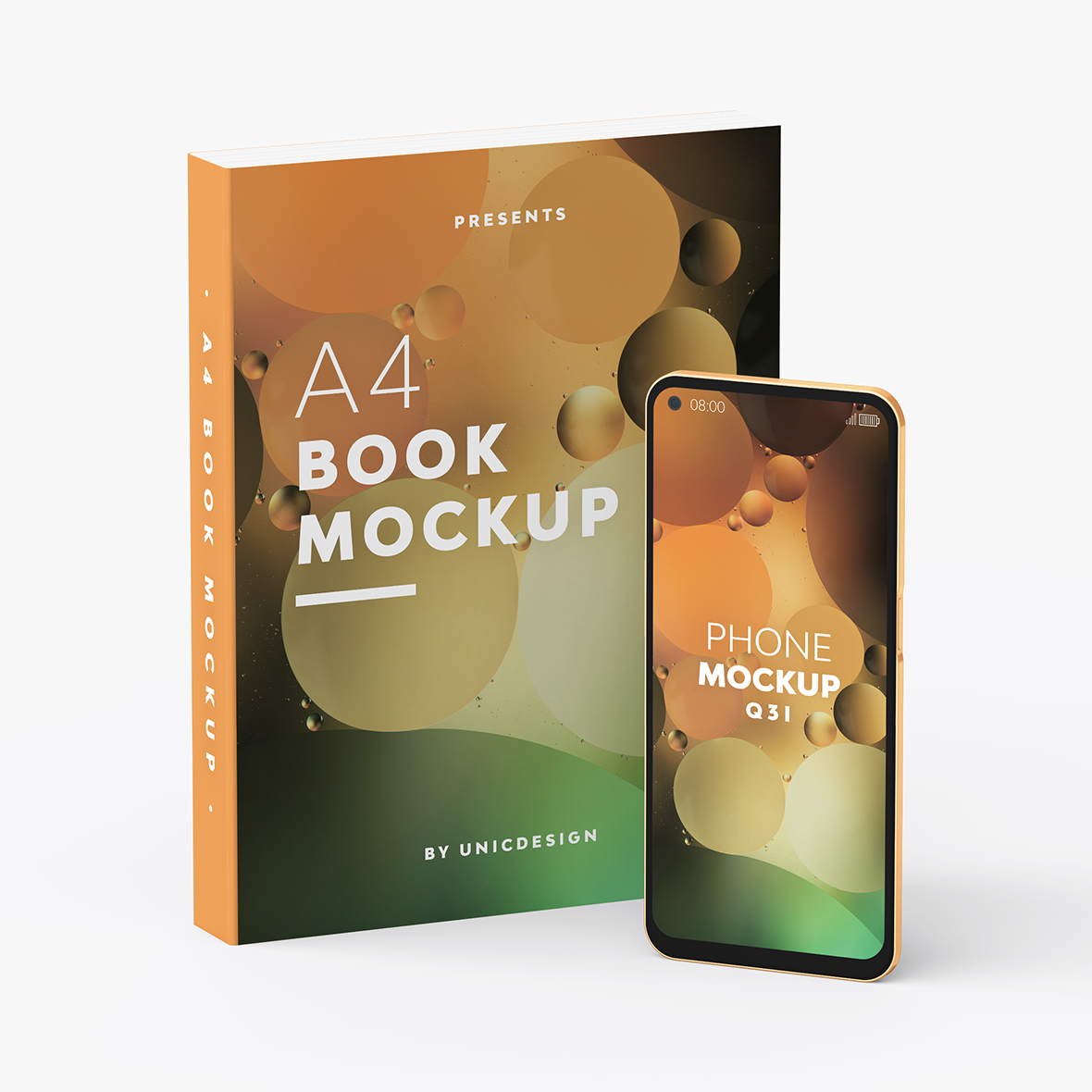 A4 Book & Q3i Phone Mockup