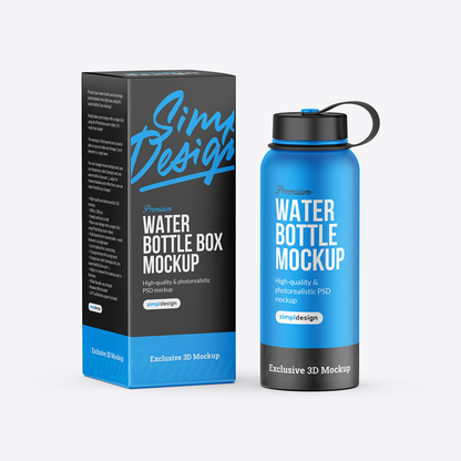 Water Bottle & Box Mockup
