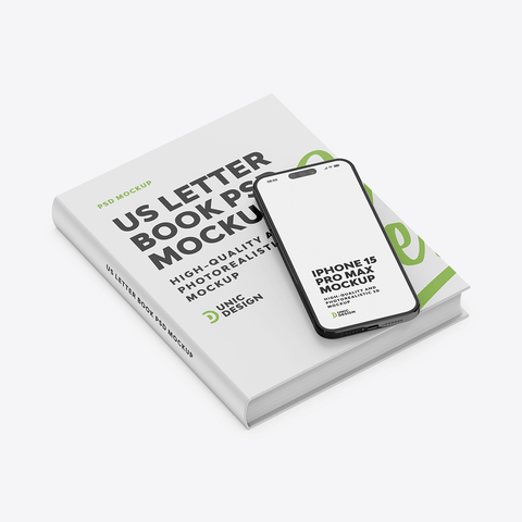 US Letter Book & iPhone 15 Mockup