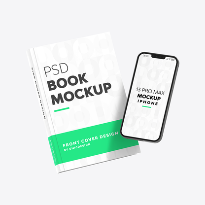 Book & iPhone 13 Mockup